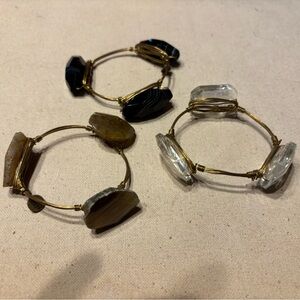 Alex and Ani Gold Wire Bracelets with Black, Brown, and Clear Stones